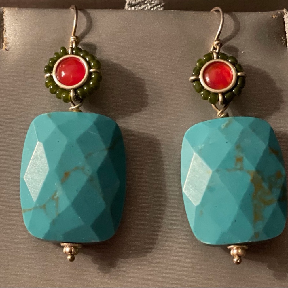 Turquoise blue with red gem earrings